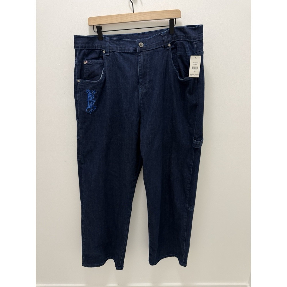 Southpole Carpenter Jeans Men's 36 Dark Wash Embroidered Baggy Work Pants NWT